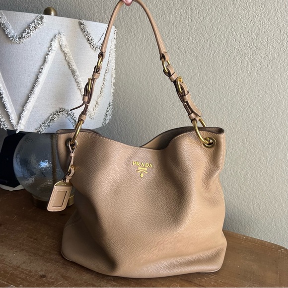 PRADA Beige Leather Hobo Shoulder Bag - Picture 8 of 14